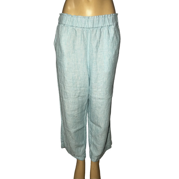 Talbots Pants Womens Large Light Blue Nantucket Pull-On Wide Leg Crop Linen - Picture 3 of 14